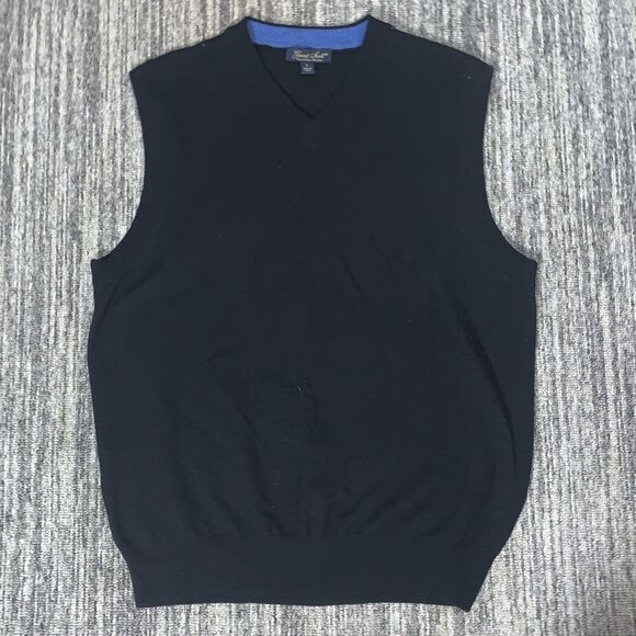 Garret Scott Mens Large 100% Extra Fine Merino Wool Pullover Vest Black V Neck‎ - Picture 1 of 6